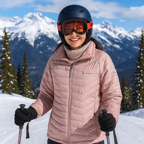 Columbia Powder Lite Insulate Jacket Medium Zip Pink Metallic Lining Winter Wear - Picture 1 of 15